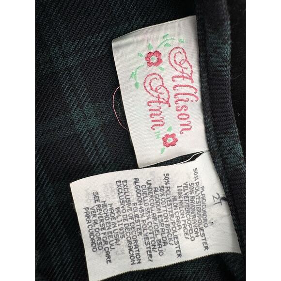 Vtg Toddler Girl Dress Sz 2T Plaid Velvet Ruffle Holiday Academia Preppy 90’s - Picture 4 of 10